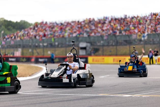 July 5, 2026, Silverstone, Northamptonshire, United Kingdom: SERGIO PEREZ (11, Cadillac F1 Team, MEX, Mexican F1 Driver, MAC-26) with LEGO Karts during the drivers parade on race day (Sunday) at the Formula 1 Pirelli British Grand Prix 2026 at Silverstone Circuit F12026: British Grand Prix  - ZUMAr193 20260705_zsp_r193_090 Copyright: xSaraxRuffonix