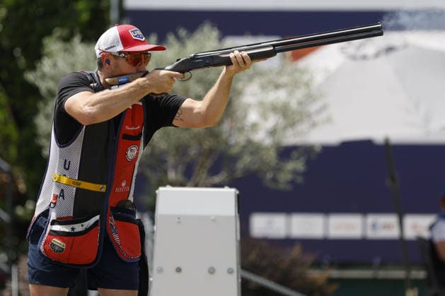 IPA86403858 - Hancock Vincent of the United States shoots during the first day of the ISSF World Cup Shotgun competition at the Concaverde Shooting Range on July 5, 2026, in Lonato del Garda, Italy.  Copyright: xRichardxMorgano IPAxSportx xx 86403858