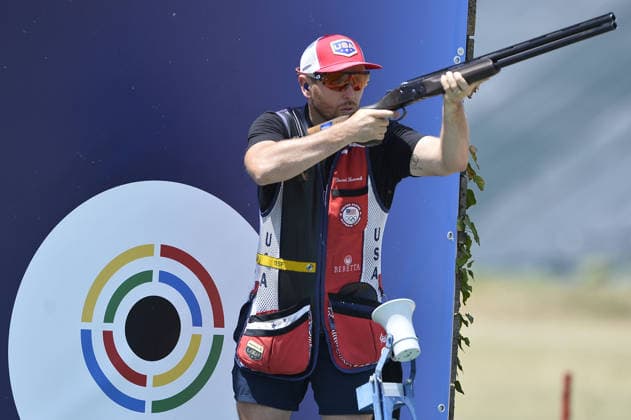 IPA86403867 - Hancock Vincent of the United States shoots during the first day of the ISSF World Cup Shotgun competition at the Concaverde Shooting Range on July 5, 2026, in Lonato del Garda, Italy.  Copyright: xRichardxMorgano IPAxSportx xx 86403867