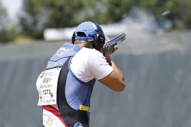 IPA86403869 - Mehelba Azmy of Egypt takes a shot during the first day of the ISSF World Cup Shotgun competition at the Concaverde Shooting Range on July 5, 2026, in Lonato del Garda, Italy.  Copyright: xRichardxMorgano IPAxSportx xx 86403869