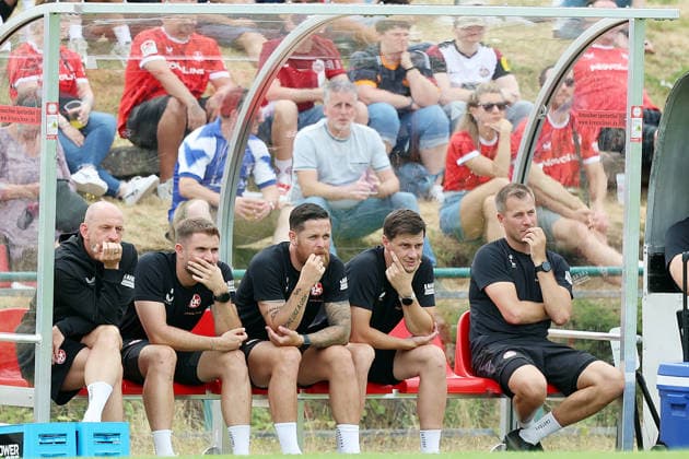 05.07.2026, xrekx, Fussball Testspiel, TSG Kaiserslautern - 1.FC Kaiserslautern v.l. Torsten Lieberknecht Trainer (1.FC Kaiserslautern) Max Lieberknecht Co-Trainer (1.FC Kaiserslautern) Mike Wunderlich Co-Trainer (1.FC Kaiserslautern) Simon Pesch Co-Trainer (1.FC Kaiserslautern) Sören Rittmeier Torwarttrainer (1.FC Kaiserslautern) (DFL DFB REGULATIONS PROHIBIT ANY USE OF PHOTOGRAPHS as IMAGE SEQUENCES and or QUASI-VIDEO) Kaiserslautern *** July 5, 2026, xrekx, Soccer Friendly Match, TSG Kaiserslautern vs. 1. FC Kaiserslautern: Torsten Lieberknecht, Head Coach of 1. FC Kaiserslautern; Max Lieberknecht, Assistant Coach of 1. FC Kaiserslautern; Mike Wunderlich, Assistant Coach of 1. FC Kaiserslautern; Simon Pesch, Assistant Coach of 1. FC Kaiserslautern; Sören Rittmeier, Goalkeeper Coach1 FC Kaiserslautern DFL and DFB regulations prohibit any use of photographs as image sequences and or quasi-video Kaiserslautern