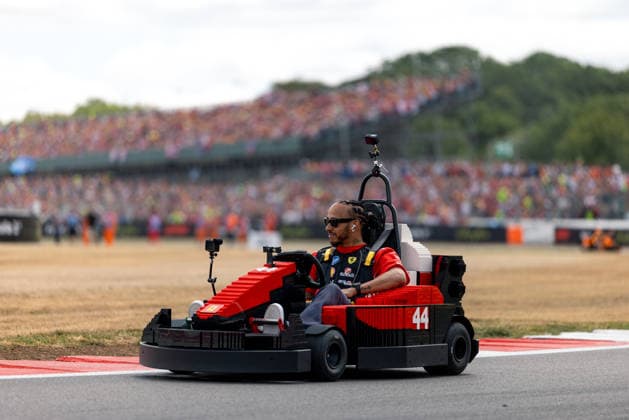 July 5, 2026, Silverstone, Northamptonshire, United Kingdom: LEWIS HAMILTON (44, Scuderia Ferrari HP, GBR, British F1 Driver, SF-26) with LEGO Karts during the drivers parade on race day (Sunday) at the Formula 1 Pirelli British Grand Prix 2026 at Silverstone Circuit Silverstone United Kingdom - ZUMAr193 20260705_zsp_r193_105 Copyright: xSaraxRuffonix