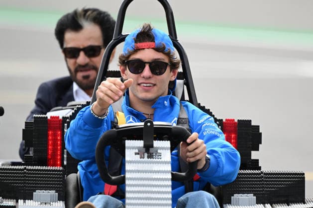 RECORD DATE NOT STATED 5th July 2026; Silverstone Circuit, Northamptonshire, England; FIA Formula 1 2026 British F1 Grand Prix; Race Day; Mohammed Ben Sulayem pushes the cart of Kimi Antonelli of Mercedes during the lego car race SimonxWest