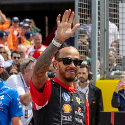 RECORD DATE NOT STATED 5th July 2026; Silverstone Circuit, Northamptonshire, England; FIA Formula 1 2026 British F1 Grand Prix; Race Day; Scuderia Ferrari HP driver Lewis Hamilton waves at the fans TimxWilliams