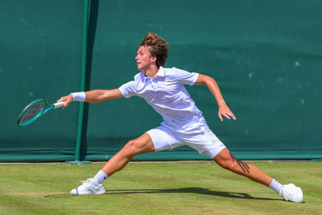 Day Seven: The Championships - Wimbledon 2026 LONDON, ENGLAND JULY 05 - Leonardo Storck Franca of Brazil during Boy’s Single First Round Jamie Mackenzie of Germany at The Wimbledon Lawn Tennis Championship at Wimbledon on July 05, 2026 in London, England. (Photo by Keeran Marquis)  Copyright: xKeeranxMarquis Fotoarena SPPx Sportspressphoto_SPR185065