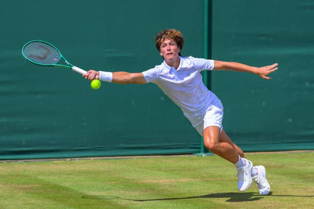 Day Seven: The Championships - Wimbledon 2026 LONDON, ENGLAND JULY 05 - Leonardo Storck Franca of Brazil during Boy’s Single First Round Jamie Mackenzie of Germany at The Wimbledon Lawn Tennis Championship at Wimbledon on July 05, 2026 in London, England. (Photo by Keeran Marquis)  Copyright: xKeeranxMarquis Fotoarena SPPx Sportspressphoto_SPR185066