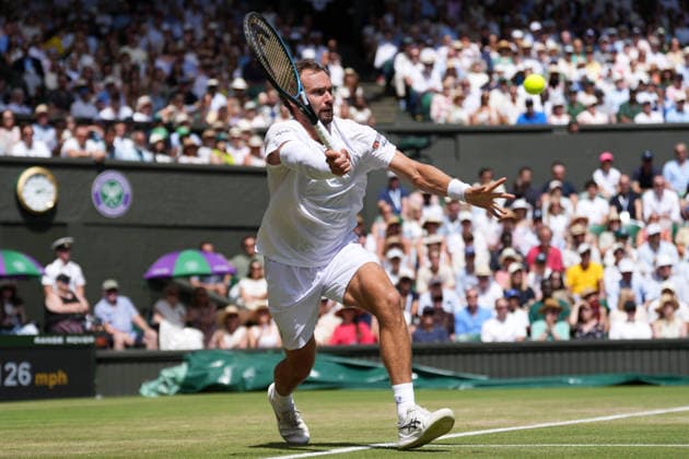 2026-07-05 The Championships - Wimbledon 2026 - Day Seven LONDON, UNITED KINGDOM - JULY 5: Roman Safiullin of Russia during Day Seven of the The Championships - Wimbledon 2026 at All England Lawn Tennis and Croquet Club on July 5, 2026 in London, England. (Photo by Marleen Fouchier BSR Agency) London United Kingdom Content not available for redistribution in The Netherlands directly or indirectly through any third parties. Copyright: xBSRxAgencyx