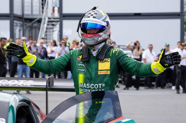 05.07.2026 - Motorsport - Rennwochenende Norisring Nürnberg 2026 - Internationales ADAC Norisring Speedweekend - DCDE - xdcxdex - DTM - Jubel Freude bei Nicki Thiim (Comtoyou Racing, Aston Martin) bei der Siegerehrung *** July 5, 2026: Norisring Nuremberg 2026 Motorsport Race Weekend—International ADAC Norisring Speed Weekend DCDE xdcxdex DTM: Jubilation and joy for Nicki Thiim of Comtoyou Racing and Aston Martin at the awards ceremony