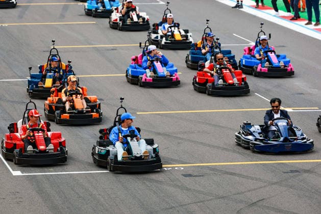 F1 - BRITISH GRAND PRIX 2026 Lego drivers parade: BEN SULAYEM Mohammed (uae), President of the FIA, RUSSELL George (gbr), Mercedes AMG F1 Team W17, KIMI ANTONELLI Andrea (ita), Mercedes AMG F1 Team W17, LECLERC Charles (mco), Scuderia Ferrari SF-26, HAMILTON Lewis (gbr), Scuderia Ferrari SF-26, during the Formula 1 British Grand Prix 2026, 9th round of the 2026 Formula One World Championship, WM, Weltmeisterschaft from July 3 to 5, 2026 on the Silverstone Circuit, in Silverstone, United Kingdom - SilverstoneUnited Kingdom  Copyright: xFLORENTxGOODENx