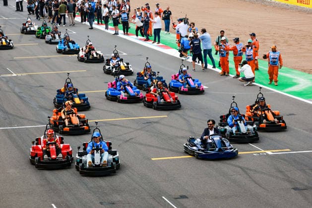 F1 - BRITISH GRAND PRIX 2026 Lego drivers parade: BEN SULAYEM Mohammed (uae), President of the FIA, RUSSELL George (gbr), Mercedes AMG F1 Team W17, KIMI ANTONELLI Andrea (ita), Mercedes AMG F1 Team W17, LECLERC Charles (mco), Scuderia Ferrari SF-26, HAMILTON Lewis (gbr), Scuderia Ferrari SF-26, during the Formula 1 British Grand Prix 2026, 9th round of the 2026 Formula One World Championship, WM, Weltmeisterschaft from July 3 to 5, 2026 on the Silverstone Circuit, in Silverstone, United Kingdom - SilverstoneUnited Kingdom  Copyright: xFLORENTxGOODENx
