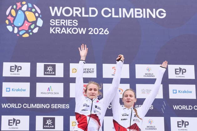 Krakow 05.07.2026. Day 3 of IFSC Speed World Cup Krakow 2026 in Cracow, Poland --- Wspinaczka Sportowa. Puchar Swiata we wspinaczce sportowej na czas Krakow 2026 w Krakowie, dzien 3 Persons shown: Aleksandra Kalucka (POL), Natalia Kalucka (POL) Fot. Dominika Chmura Arena AkcjiFot. Dominika Chmura Arena Akcji NEWSPIX.PL --- newspix.pl 