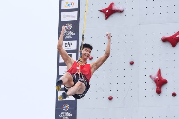 Krakow 05.07.2026. Day 3 of IFSC Speed World Cup Krakow 2026 in Cracow, Poland --- Wspinaczka Sportowa. Puchar Swiata we wspinaczce sportowej na czas Krakow 2026 w Krakowie, dzien 3 Persons shown: Jianguo Long (CHN) Fot. Dominika Chmura Arena AkcjiFot. Dominika Chmura Arena Akcji NEWSPIX.PL --- newspix.pl 