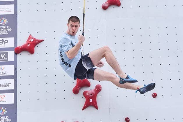 Krakow 05.07.2026. Day 3 of IFSC Speed World Cup Krakow 2026 in Cracow, Poland --- Wspinaczka Sportowa. Puchar Swiata we wspinaczce sportowej na czas Krakow 2026 w Krakowie, dzien 3 Persons shown: Sebastian Lucke (GER) Fot. Dominika Chmura Arena AkcjiFot. Dominika Chmura Arena Akcji NEWSPIX.PL --- newspix.pl 
