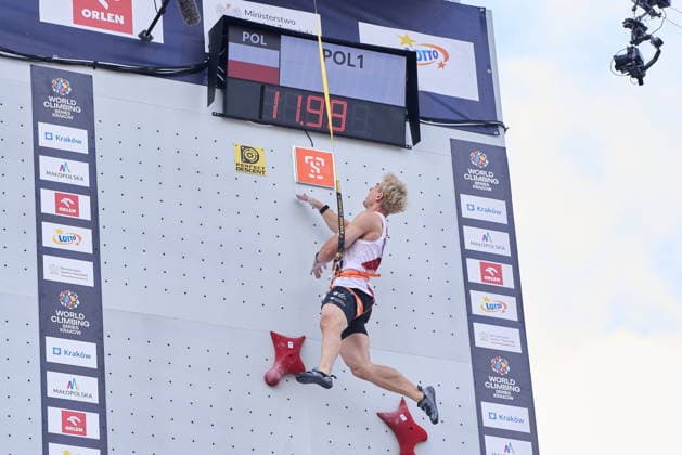Krakow 05.07.2026. Day 3 of IFSC Speed World Cup Krakow 2026 in Cracow, Poland --- Wspinaczka Sportowa. Puchar Swiata we wspinaczce sportowej na czas Krakow 2026 w Krakowie, dzien 3 Persons shown: Marcin Dzieski (POL) Fot. Dominika Chmura Arena AkcjiFot. Dominika Chmura Arena Akcji NEWSPIX.PL --- newspix.pl 