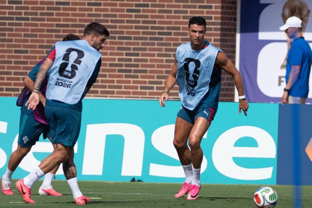Cristiano Ronaldo of Portugal during Portugal Team training MD-1 at SMU University in Dallas, Texas, United States. (Photo by Riquelve Nata SPP)  Copyright: xRiquelvexNata SPPx Sportspressphoto_SPR185158