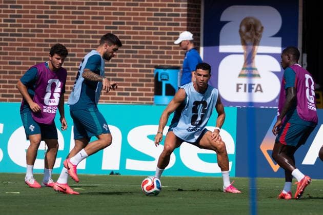 Cristiano Ronaldo of Portugal during Portugal Team training MD-1 at SMU University in Dallas, Texas, United States. (Photo by Riquelve Nata SPP)  Copyright: xRiquelvexNata SPPx Sportspressphoto_SPR185161