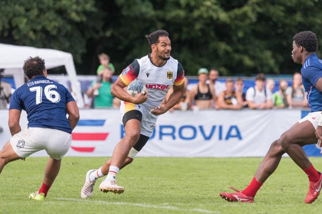 Rugby, Saison 2026, Europe 7s Championship Hamburg 7s, Steinwiesenweg (Hamburg), Tag 3, 05.07.2026 Chris Umeh ( 7, Deutschland, Ballträger) Hamburg Deutschland *** Rugby, 2026 Season, Europe 7s Championship Hamburg 7s, Steinwiesenweg, Hamburg, Day 3, July 5, 2026, Chris Umeh 7, Germany, Ball Carrier, Hamburg, Germany
