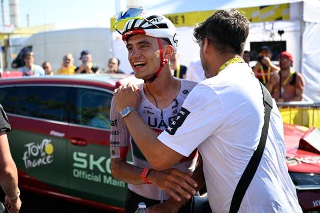 Tour de France 2026 Stage 2 BARCELONA, SPAIN - JULY 05 : Del Toro Isaac (MEX) of UAE Team Emirates XRG celebrating his victory during stage 2 of the 113rd edition of Tour de France an UCI World Tour 2.UWT cycling road race stage for Men Elite of 182 km with start in Tarragona and finish in Barcelona on July 5, 2026 in Barcelona, Spain, 05 07 2026 Barcelona Spain  Copyright: xJasperxJacobsx