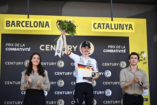 German Felix Engelhardt of Team Jayco AlUla and pictured after the second stage of the 2026 Tour de France cycling race, a stage of 182km from Tarragona to Barcelona, Sunday 05 July 2026. The 113th edition of the Tour de France starts on Saturday 4 July in Barcelona, Spain, and will finish in Paris, France on the 26th of July. JASPERxJACOBS  x180440000x