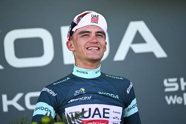 Tour de France 2026 Stage 2 BARCELONA, SPAIN - JULY 05 : Del Toro Isaac (MEX) of UAE Team Emirates XRG on the podium wearing the green jersey during stage 2 of the 113rd edition of Tour de France an UCI World Tour 2.UWT cycling road race stage for Men Elite of 182 km with start in Tarragona and finish in Barcelona on July 5, 2026 in Barcelona, Spain, 05 07 2026 Barcelona Spain  Copyright: xTomasxSiskx
