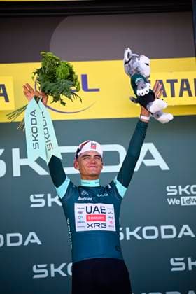 Tour de France 2026 Stage 2 BARCELONA, SPAIN - JULY 05 : Del Toro Isaac (MEX) of UAE Team Emirates XRG on the podium wearing the green jersey during stage 2 of the 113rd edition of Tour de France an UCI World Tour 2.UWT cycling road race stage for Men Elite of 182 km with start in Tarragona and finish in Barcelona on July 5, 2026 in Barcelona, Spain, 05 07 2026 Barcelona Spain  Copyright: xTomasxSiskx