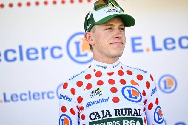 Slovenian Tadej Pogacar of UAE Team Emirates XRG pictured on the podium after the second stage of the 2026 Tour de France cycling race, a stage of 182km from Tarragona to Barcelona, Sunday 05 July 2026. The 113th edition of the Tour de France starts on Saturday 4 July in Barcelona, Spain, and will finish in Paris, France on the 26th of July. JASPERxJACOBS  x180440105x