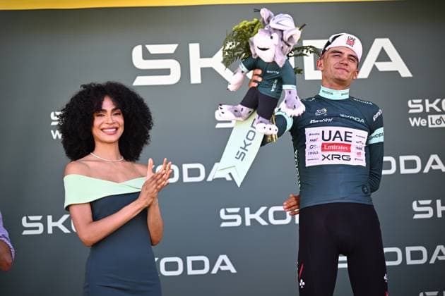 Mexican Isaac Del Toro of UAE Team Emirates-XRG and pictured on the podium after winning the second stage of the 2026 Tour de France cycling race, a stage of 182km from Tarragona to Barcelona, Sunday 05 July 2026. The 113th edition of the Tour de France starts on Saturday 4 July in Barcelona, Spain, and will finish in Paris, France on the 26th of July.  x180440164x