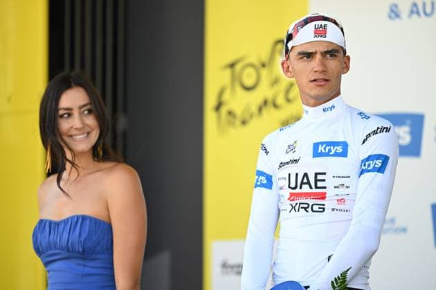 Mexican Isaac Del Toro of UAE Team Emirates-XRG and pictured on the podium after winning the second stage of the 2026 Tour de France cycling race, a stage of 182km from Tarragona to Barcelona, Sunday 05 July 2026. The 113th edition of the Tour de France starts on Saturday 4 July in Barcelona, Spain, and will finish in Paris, France on the 26th of July. DAVIDxPINTENS  x180440433x
