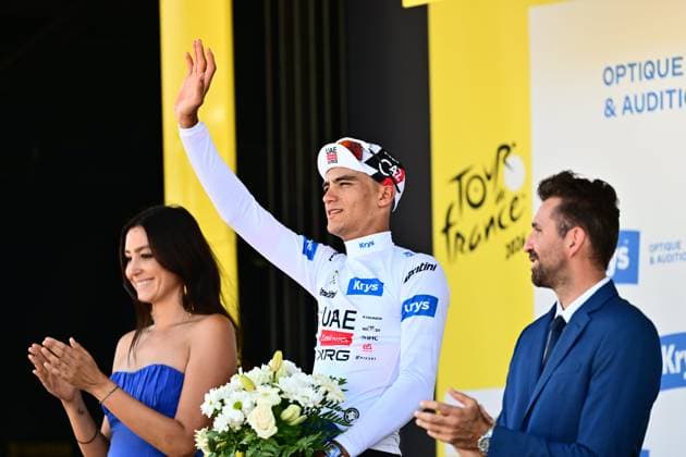 Tour de France 2026 Stage 2 BARCELONA, SPAIN - JULY 05 : Del Toro Isaac (MEX) of UAE Team Emirates XRG on the podium during stage 2 of the 113rd edition of Tour de France an UCI World Tour 2.UWT cycling road race stage for Men Elite of 182 km with start in Tarragona and finish in Barcelona on July 5, 2026 in Barcelona, Spain, 05 07 2026 ( Motordriver Kurt Vandenborre - Barcelona Spain  Copyright: xPeterxDexVoechtx