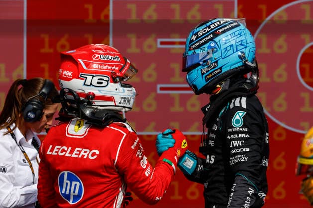 Silverstone, : Motorsport: FIA F1 Grand Prix of Britain on July, 5, 2026, Silverstone, Motorsport: FIA F1 Grand Prix of Britain (Photo by Juergen Tap) 39 LECLERC Arthur (mco), Scuderia Ferrari SF-26, 63 RUSSELL George (gbr), Mercedes AMG F1 Team Silverstone GBR *** Silverstone, Motorsport: FIA Formula 1 Grand Prix of Britain on July 5, 2026, Silverstone, Motorsport: FIA Formula 1 Grand Prix of Great Britain. Photo by Juergen Tap: 39 LECLERC Arthur (MCO), Scuderia Ferrari SF 26, 63 RUSSELL George (GBR), Mercedes AMG F1 Team, Silverstone, GBR