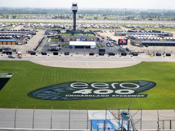 JOLIET, IL - JULY 05: A general view of the eero 400 Chicagoland Speedway logo before the NASCAR, Motorsport, USA Cup Series eero 400 on July 5, 2026, at Chicagoland Speedway in Joliet, IL. (Photo by Joseph Weiser Icon Sportswire) AUTO: JUL 05 NASCAR Cup Series eero 400 EDITORIAL USE ONLY Icon260705005400
