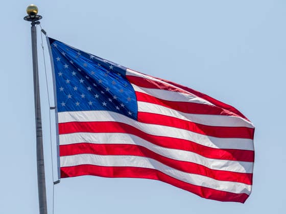JOLIET, IL - JULY 05: An American flag blows in the wind before the NASCAR, Motorsport, USA Cup Series eero 400 on July 5, 2026, at Chicagoland Speedway in Joliet, IL. (Photo by Joseph Weiser Icon Sportswire) AUTO: JUL 05 NASCAR Cup Series eero 400 EDITORIAL USE ONLY Icon260705011400