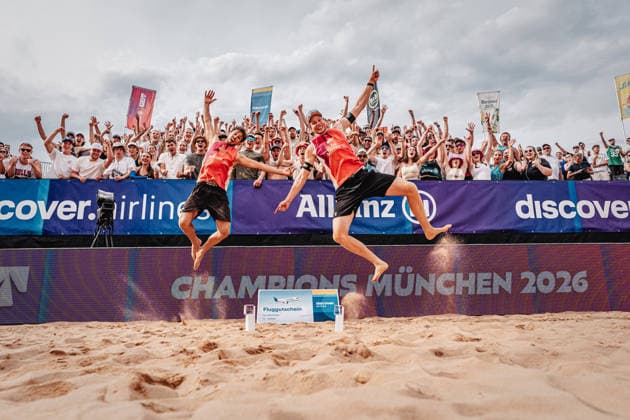 Beachvolleyball Männer Allianz German Beach Tour 2026 Tourstop München 05.07.2026 v.l. Lui Wüst und Nils Ehlers gewinnen das Turnier in München Berlin Funkhaus Beach Berlin Deutschland *** Men s Beach Volleyball: Allianz German Beach Tour 2026, Munich Stop, July 5, 2026—Lui Wüst and Nils Ehlers win the tournament in Munich; Berlin Funkhaus Beach, Berlin, Germany