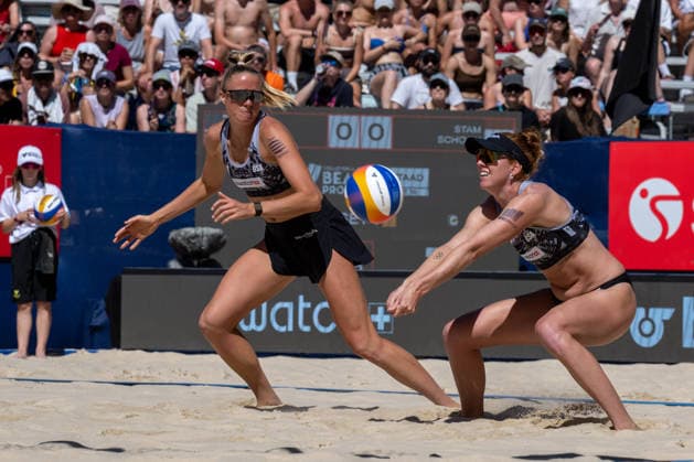 GSTAAD, SWITZERLAND - JULY 5: Kelly Cheng (Player No. 2, USA), Megan Kraft (Player No. 1, USA) during the Beach Pro Tour - Elite 16 at Gstaad on July 5, 2026 in Gstaad, Switzerland. Switzerland Copyright: xPeterxWeberx