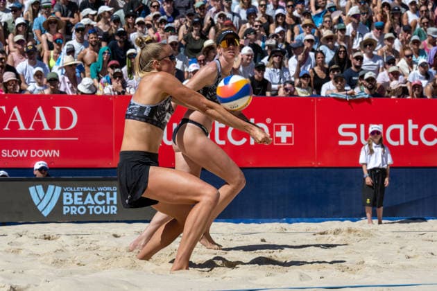 GSTAAD, SWITZERLAND - JULY 5: Kelly Cheng (Player No. 2, USA), Megan Kraft (Player No. 1, USA) during the Beach Pro Tour - Elite 16 at Gstaad on July 5, 2026 in Gstaad, Switzerland. Switzerland Copyright: xPeterxWeberx