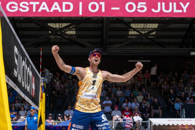 GSTAAD, SWITZERLAND - JULY 5: Stefan Boermans (Player No. 1, NED) during the Beach Pro Tour - Elite 16 at Gstaad on July 5, 2026 in Gstaad, Switzerland. Switzerland Copyright: xPeterxWeberx