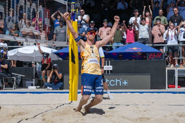 GSTAAD, SWITZERLAND - JULY 5: Stefan Boermans (Player No. 1, NED) during the Beach Pro Tour - Elite 16 at Gstaad on July 5, 2026 in Gstaad, Switzerland. Switzerland Copyright: xPeterxWeberx