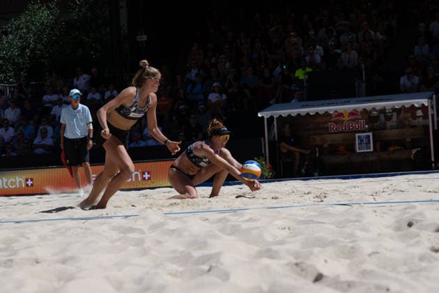 GSTAAD, SWITZERLAND - JULY 5: Kelly Cheng (Player No. 2, USA), Megan Kraft (Player No. 1, USA) during the Beach Pro Tour - Elite 16 at Gstaad on July 5, 2026 in Gstaad, Switzerland. Switzerland Copyright: xPeterxWeberx