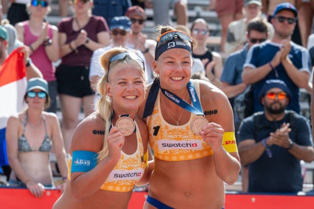 GSTAAD, SWITZERLAND - JULY 5: RaÃ¯sa Schoon (Player No. 2, NED), Katja Stam (Player No. 1, NED) during the Beach Pro Tour - Elite 16 at Gstaad on July 5, 2026 in Gstaad, Switzerland. Switzerland Copyright: xPeterxWeberx