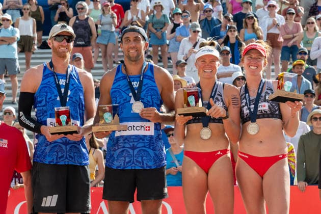 GSTAAD, SWITZERLAND - JULY 5: Chase Budinger (Player No. 2, USA), Trevor Crabb (Player No. 1, USA), Megan Kraft (Player No. 1, USA), Kelly Cheng (Player No. 2, USA) during the Beach Pro Tour - Elite 16 at Gstaad on July 5, 2026 in Gstaad, Switzerland. Switzerland Copyright: xPeterxWeberx