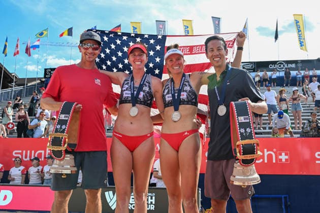 GSTAAD, SWITZERLAND - JULY 5: Kelly Cheng (Player No. 2, USA), Megan Kraft (Player No. 1, USA), Team USA during the Beach Pro Tour - Elite 16 at Gstaad on July 5, 2026 in Gstaad, Switzerland. Switzerland Copyright: xPeterxWeberx