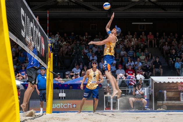 GSTAAD, SWITZERLAND - JULY 5: Stefan Boermans (Player No. 1, NED), Alexander Brouwer (Player No. 2, NED) during the Beach Pro Tour - Elite 16 at Gstaad on July 5, 2026 in Gstaad, Switzerland. Switzerland Copyright: xPeterxWeberx