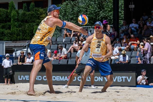 GSTAAD, SWITZERLAND - JULY 5: Stefan Boermans (Player No. 1, NED), Alexander Brouwer (Player No. 2, NED) during the Beach Pro Tour - Elite 16 at Gstaad on July 5, 2026 in Gstaad, Switzerland. Switzerland Copyright: xPeterxWeberx