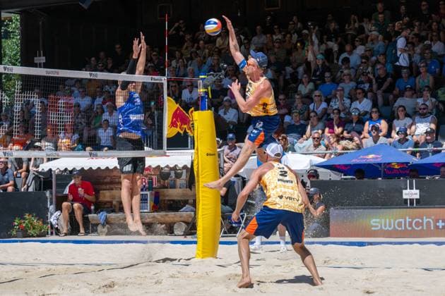 GSTAAD, SWITZERLAND - JULY 5: Stefan Boermans (Player No. 1, NED) during the Beach Pro Tour - Elite 16 at Gstaad on July 5, 2026 in Gstaad, Switzerland. Switzerland Copyright: xPeterxWeberx