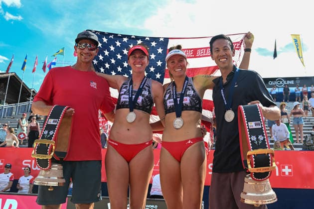 GSTAAD, SWITZERLAND - JULY 5: Kelly Cheng (Player No. 2, USA), Megan Kraft (Player No. 1, USA), Team USA during the Beach Pro Tour - Elite 16 at Gstaad on July 5, 2026 in Gstaad, Switzerland. Switzerland Copyright: xPeterxWeberx