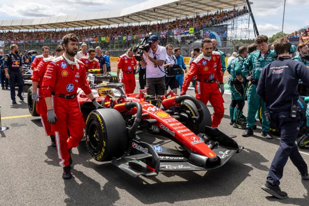 RECORD DATE NOT STATED 5th July 2026; Silverstone Circuit, Northamptonshire, England; FIA Formula 1 2026 British F1 Grand Prix; Race Day; Scuderia Ferrari HP driver Lewis Hamilton is pushed to his grid spot TimxWilliams