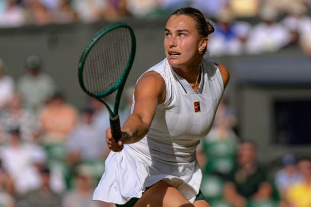 Day Seven: The Championships - Wimbledon 2026 LONDON, ENGLAND JULY 05 - Aryna Sabalenka of Belarus during Ladies Single Fourth Round against Naomi Osaka of Japan at The Wimbledon Lawn Tennis Championship at Wimbledon on July 05, 2026 in London, England. (Photo by Keeran Marquis)  Copyright: xKeeranxMarquis Fotoarena SPPx Sportspressphoto_SPR185196
