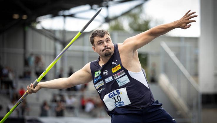 Deutsche Meisterschaften U23 U18; Bochum-Wattenscheid, 05.07.2026 Max Dehning (LG Offenburg) im Speerwurf der Junioren U23; Deutsche Meisterschaften U23 U18 am 05.07.2026 im Lohrheidestadion in Bochum-Wattenscheid (Nordrhein-Westfalen). *** German U23 and U18 Championships, Bochum-Wattenscheid, July 5, 2026: Max Dehning of LG Offenburg in the U23 junior javelin throw at the U23 and U18 German Championships on July 5, 2026, at Lohrheidestadion in Bochum-Wattenscheid, North Rhine-Westphalia Copyright: xBEAUTIFULxSPORTS R.xSchmittx
