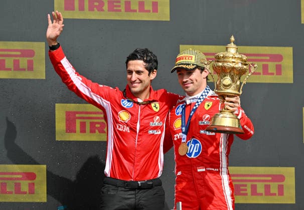 Formula 1, Podium, Silverstone, UK, 05 July, 2026. 05 July 2026. On the winners podium with 1st Charles Leclerc, Ferrari, 2nd, George Russell, Mercedes, 3rd Lewis Hamilton, Ferrari at the Formula 1 Pirelli British Grand Prix at Silverstone, Northamptonshire, UK., Credit:Lee Floyd Lee Floyd - B3214 Avalon UK, Northamptonshire, London, Silverstone  Copyright: xLeexFloydx xLeexFloydx-xB3214x xAvalonx 1114632481
