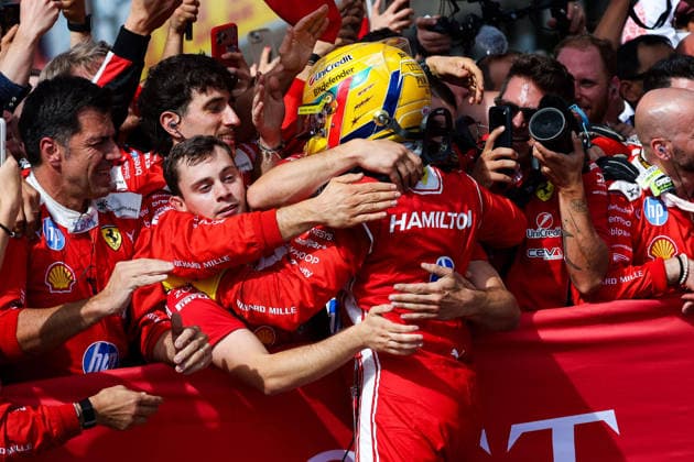 F1 - BRITISH GRAND PRIX 2026 HAMILTON Lewis (gbr), Scuderia Ferrari SF-26, portrait celebration during the Formula 1 British Grand Prix 2026, 9th round of the 2026 Formula One World Championship, WM, Weltmeisterschaft from July 3 to 5, 2026 on the Silverstone Circuit, in Silverstone, United Kingdom - SilverstoneUnited Kingdom  Copyright: xEricxAlonsox